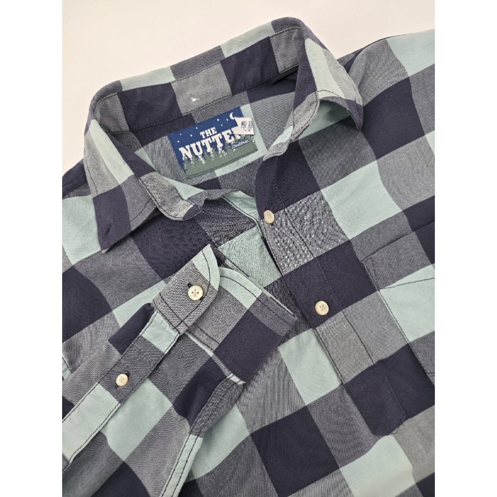 Chubbies The Nutter Mens Medium Blue Grey Buffalo Check Popover Flannel Shirt